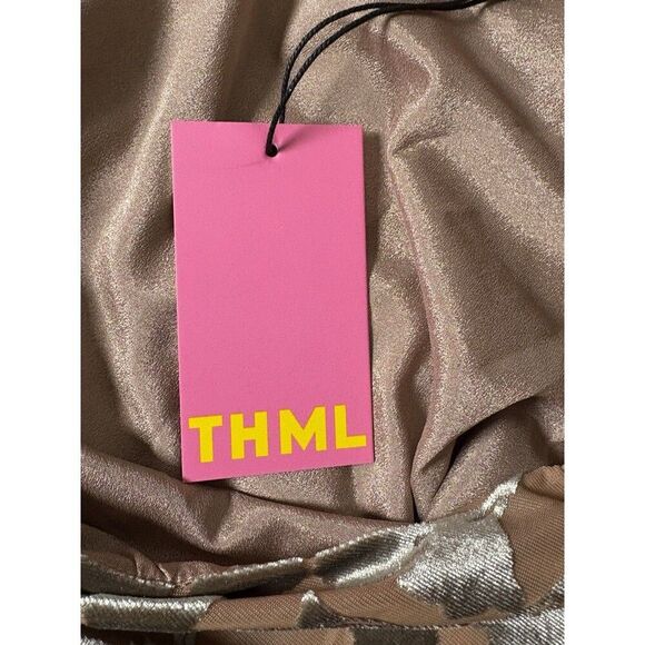 THML Velvet Flutter Dress Size Medium Brown Copper Shimmer WCT2276-3 - Picture 11 of 14